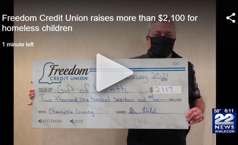 Freedom Credit Union check 22News coverage