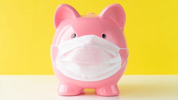 pink piggy bank with a mask